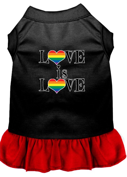 Love is Love Screen Print Dog Dress Black with Red XXXL